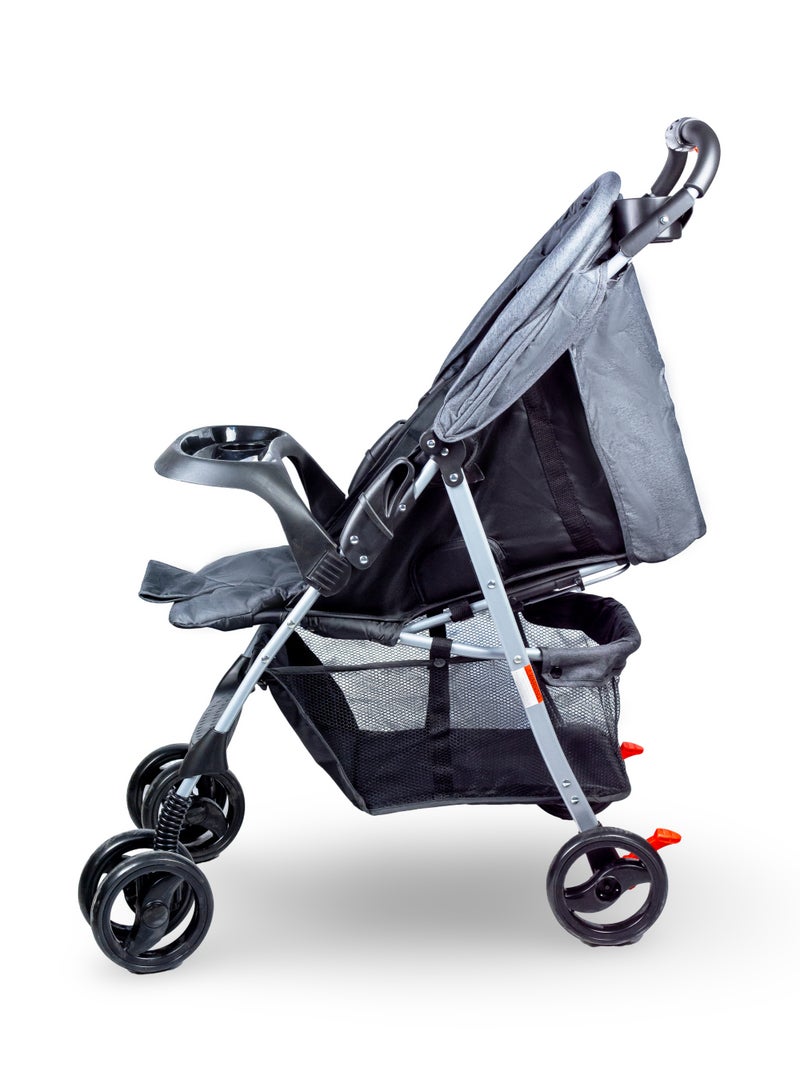 مولودي عربة أطفال خفيفة الوزن مع حامل قهوة للوالدين، سلة تخزين، ومقعد أمامي للرضع من 0 إلى 3 سنوات-رمادي داكن - Image 4