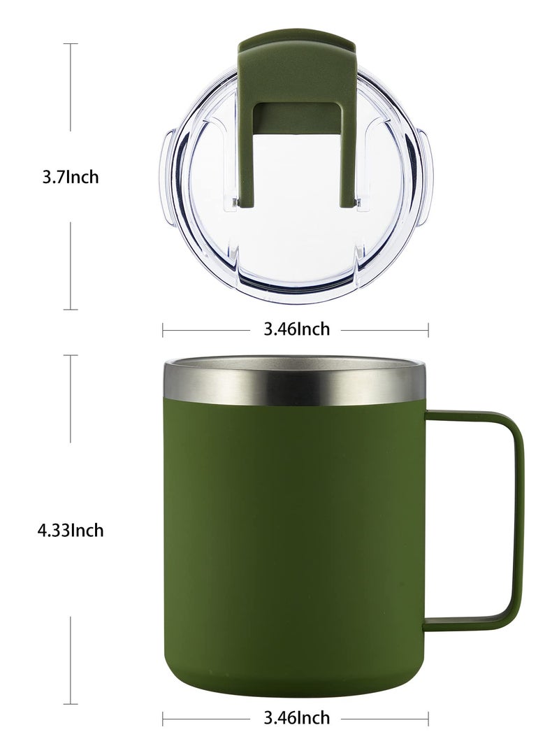 ALOUFEA 12oz Insulated Coffee Mug Cup with Handle  Stainless Steel Travel Coffee Mug with Flip Lid  Double Wall Vacuum Coffee Tumbler  ArmyGreen - Image 5