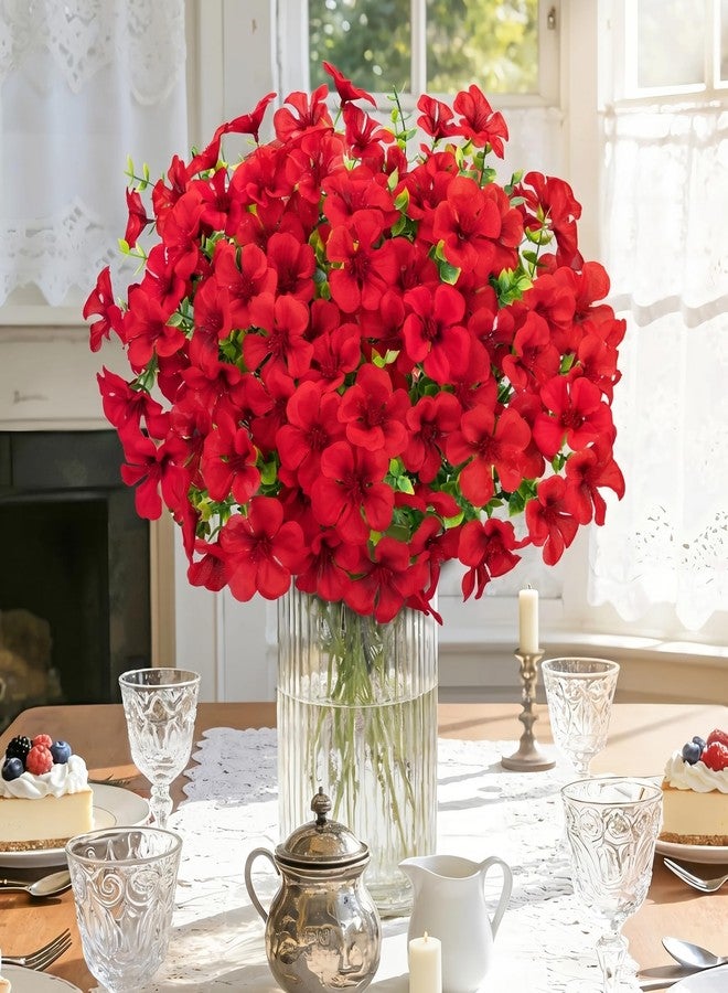 Roberly 12 Pcs Artificial Geranium Flowers for Outdoors, Silk Fake Flowers with Eucalyptus UV Resistant Faux Plants Artificial Greenery for Garden Patio Porch Yard Spring Summer Home Table Decor, Red - Image 5