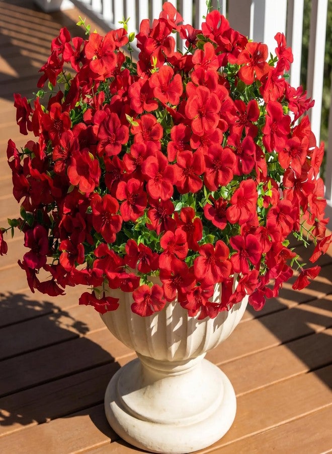 Roberly 12 Pcs Artificial Geranium Flowers for Outdoors, Silk Fake Flowers with Eucalyptus UV Resistant Faux Plants Artificial Greenery for Garden Patio Porch Yard Spring Summer Home Table Decor, Red - Image 3