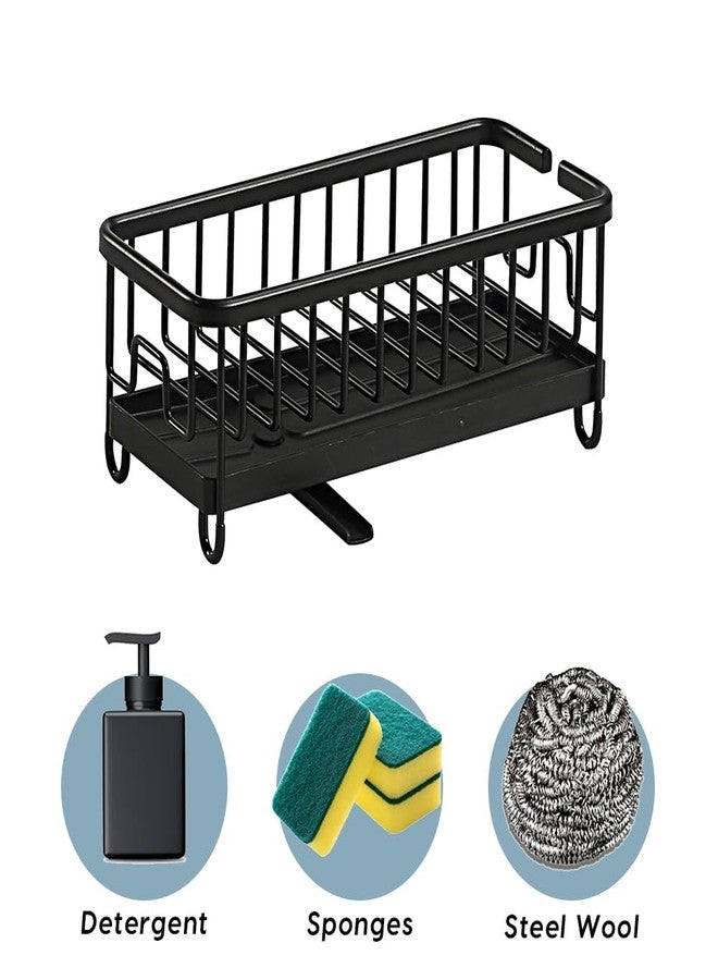 SunnyPoint Never Rust Aluminum Utensil, Sink Cleaning Tools Holder for Kitchen Sink with Drain Board; Dish Wand, Sponge, Soap Dispenser, Utensil Organizer Caddy (BLK) - Image 3