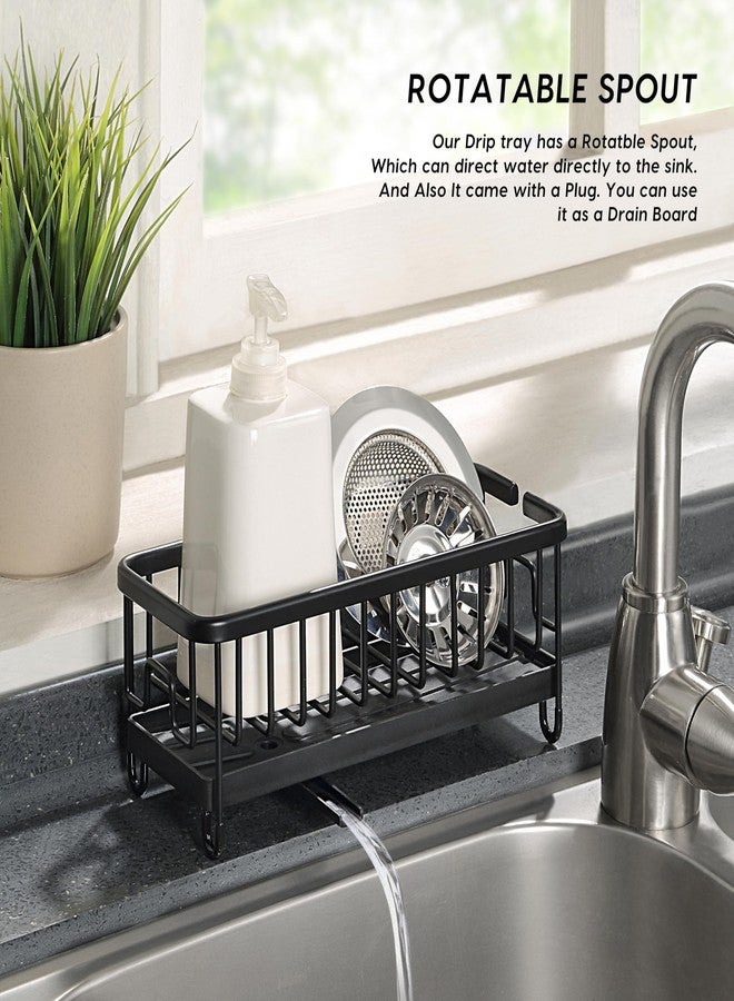 SunnyPoint Never Rust Aluminum Utensil, Sink Cleaning Tools Holder for Kitchen Sink with Drain Board; Dish Wand, Sponge, Soap Dispenser, Utensil Organizer Caddy (BLK) - Image 2