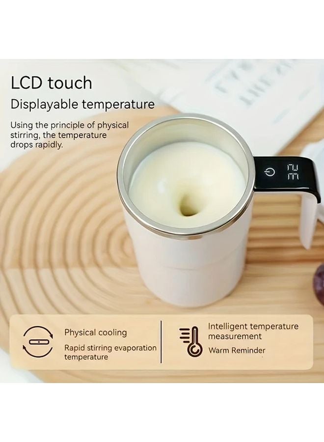 White Automatic Stirring Cup USB Charging Temperature Display Portable Travel Thermos - Image 5