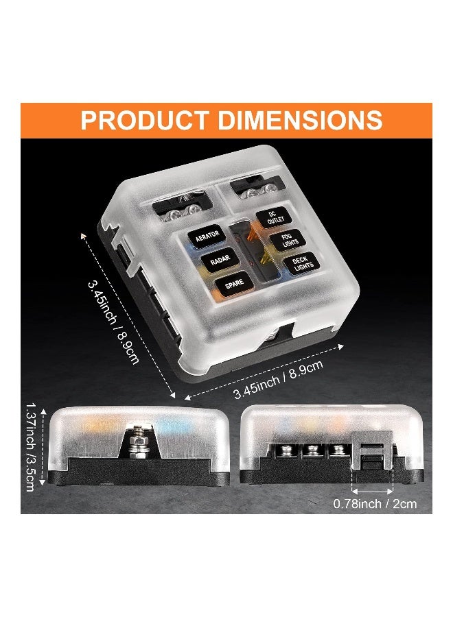 6 Way Blade Fuse Block - 12V Waterproof Fuse Box Holder with LED Indicator, 6 Circuit Negative Bus for Automotive, Truck, Boat, Marine, RV, Van - Image 4