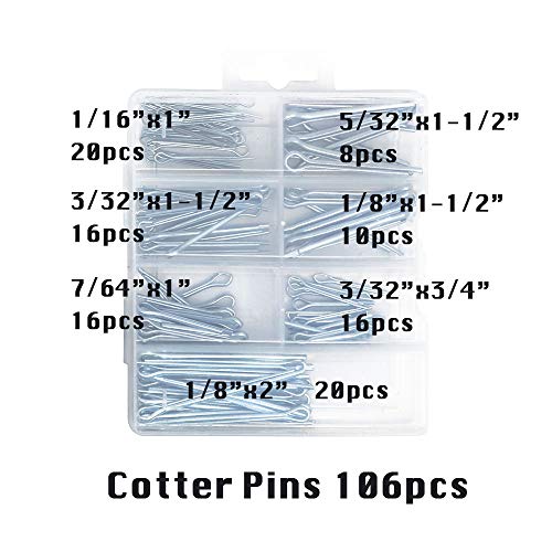 T.K.Excellent T.K. Excellent Cotter Pin Assortment,Zinc Plated Premium Quality Cotter Pins Kit,Holds Pins 106Pcs - Image 2