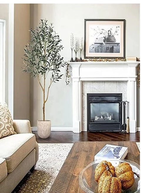Artificial Olive Tree Tall Fake Potted Olive Silk Tree with Planter Large Faux Olive Branches and Fruits Artificial Tree for Modern Home Office Living Room Floor Decor Indoor