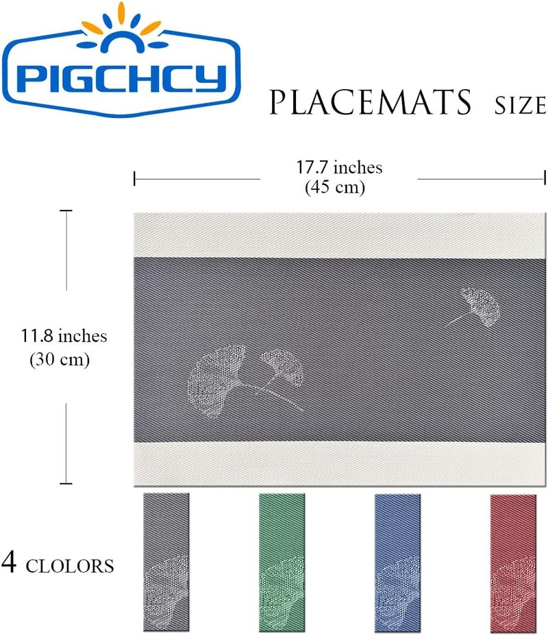 pigchcy Ginkgo Placemats Set of 4, Non-Slip Placemats Easy to Wipe Clean Kitchen Durable Table Mats for Home/Dining Room Decoration (Blue,18 X 12 inches) - Image 2