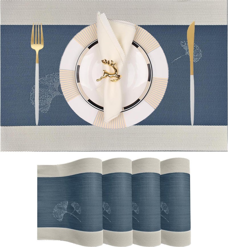 pigchcy Ginkgo Placemats Set of 4, Non-Slip Placemats Easy to Wipe Clean Kitchen Durable Table Mats for Home/Dining Room Decoration (Blue,18 X 12 inches) - Image 1