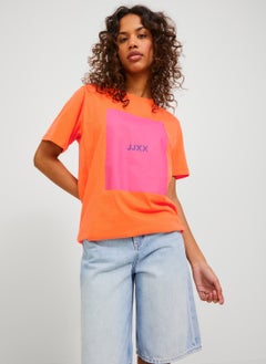 JJXX Crew Neck Printed Orange Women's T-Shirt 12204837  - Image 1