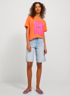 JJXX Crew Neck Printed Orange Women's T-Shirt 12204837  - Image 2