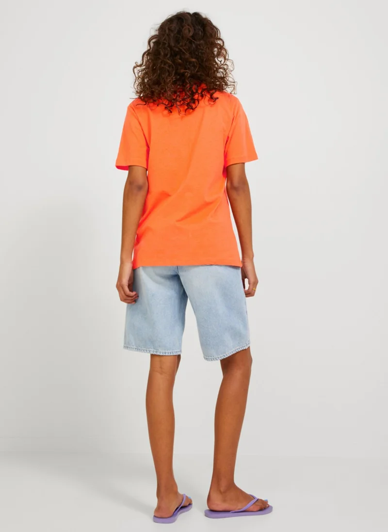 JJXX Crew Neck Printed Orange Women's T-Shirt 12204837