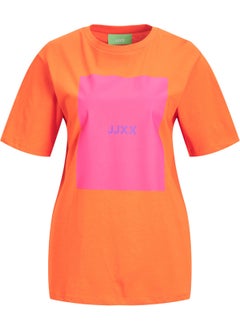 JJXX Crew Neck Printed Orange Women's T-Shirt 12204837  - Image 4