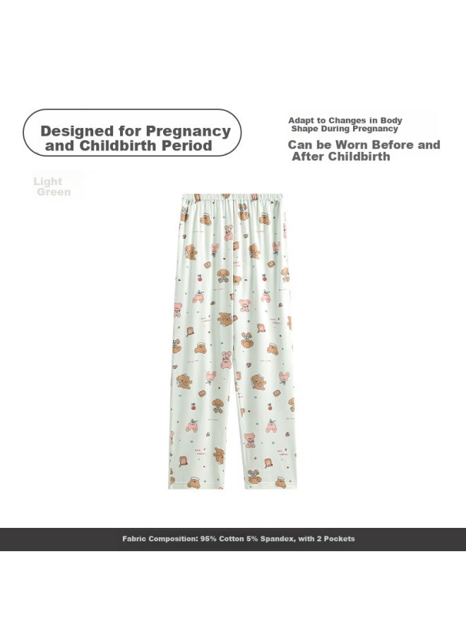 Fenton Fenteng Women's Cotton Thin Casual Pants Plus Size Summer Home Wear Single Pants Light Green M - Image 1