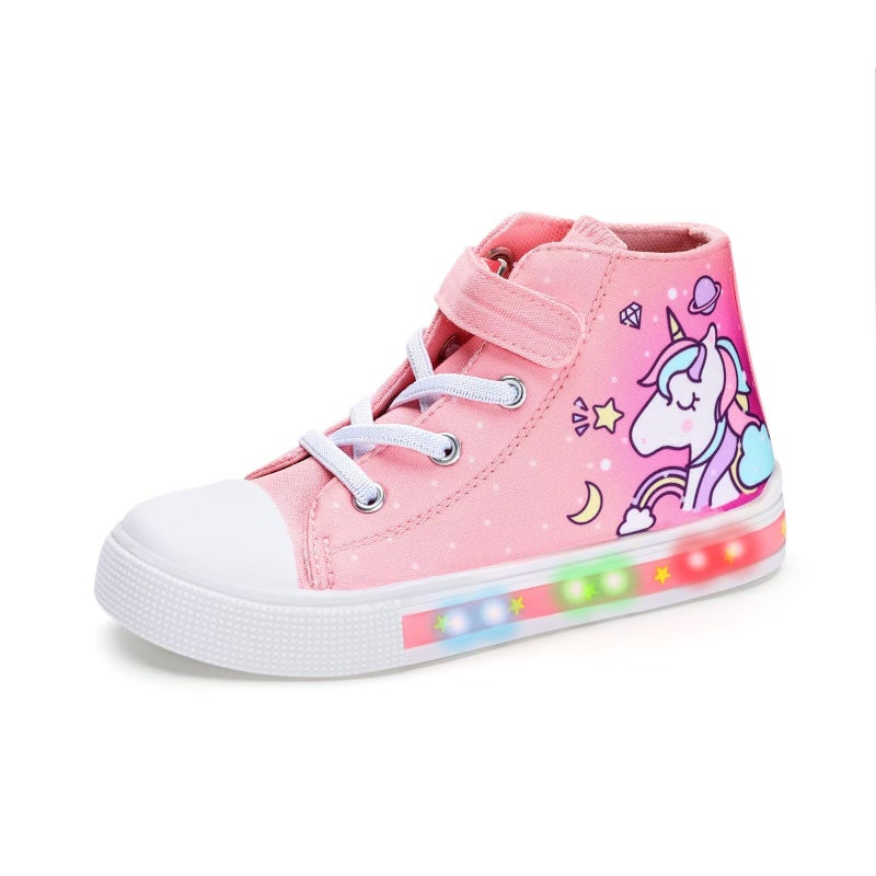 FUNCOO PLUS Girls Light Up Shoes Toddler Canvas Sneakers Kids High Top Fashion Shoe Unicorn Toddler Size 7
