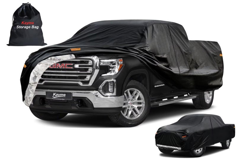 Kayme 7 Layers Heavy Duty Truck Cover Custom Fit GMC Sierra20022024 DoubleExtendedCrew Cab SB Short BedTruck Car Cover Waterproof All Weather Full Pickup Cover Outdoor Rain UV ProtectionBlack