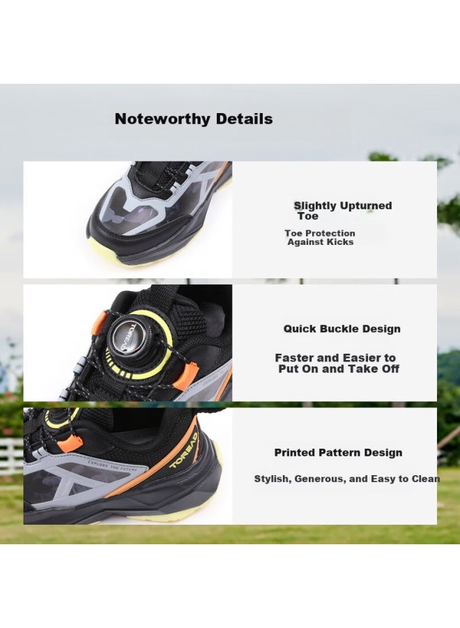 Toread Kids Sports Shoes Boys Girls Autumn Winter Non-slip Button Running Shoes Black Gray Size 33 - Image 3
