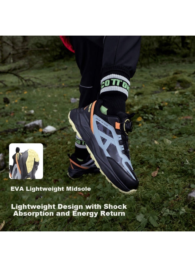 Toread Kids Sports Shoes Boys Girls Autumn Winter Non-slip Button Running Shoes Black Gray Size 33 - Image 2