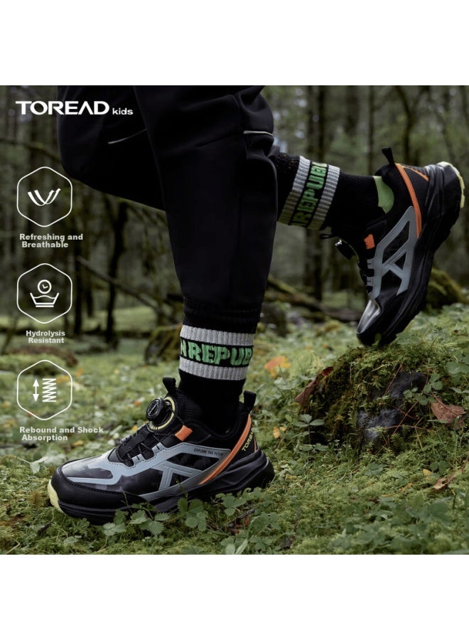 Toread Kids Sports Shoes Boys Girls Autumn Winter Non-slip Button Running Shoes Black Gray Size 33 - Image 1