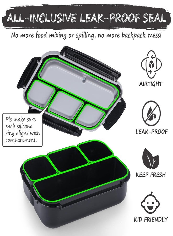 QQKO Bento Box for Kids Adults, School Toddler Lunch Box for Boys Girls, Lunch Box Containers with 4 Compartments, Sauce Container, Utensils, Food Picks and Muffin Cups for School, Black Gray - Image 5