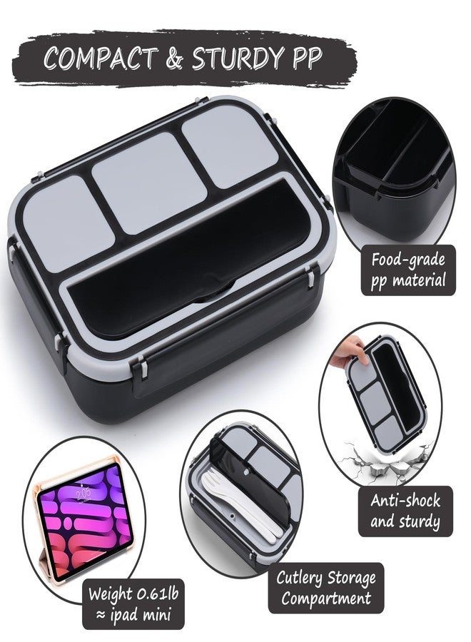 QQKO Bento Box for Kids Adults, School Toddler Lunch Box for Boys Girls, Lunch Box Containers with 4 Compartments, Sauce Container, Utensils, Food Picks and Muffin Cups for School, Black Gray - Image 4