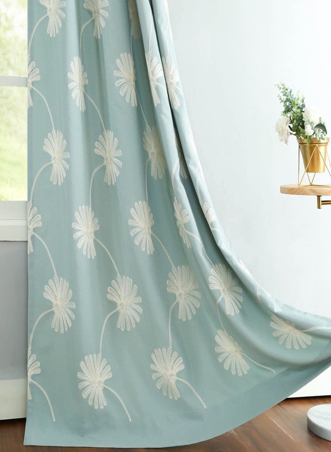 VOGOL(2 Panels) Floral Patten Embroidered Elegant Faux Linen Grommet Curtains/Thermal Insulated 60% Blackout/Heavy Drapes for Bedroom/Living Room,Energy Efficient Window Treatment Panels,52 x 63 Inch - Image 2