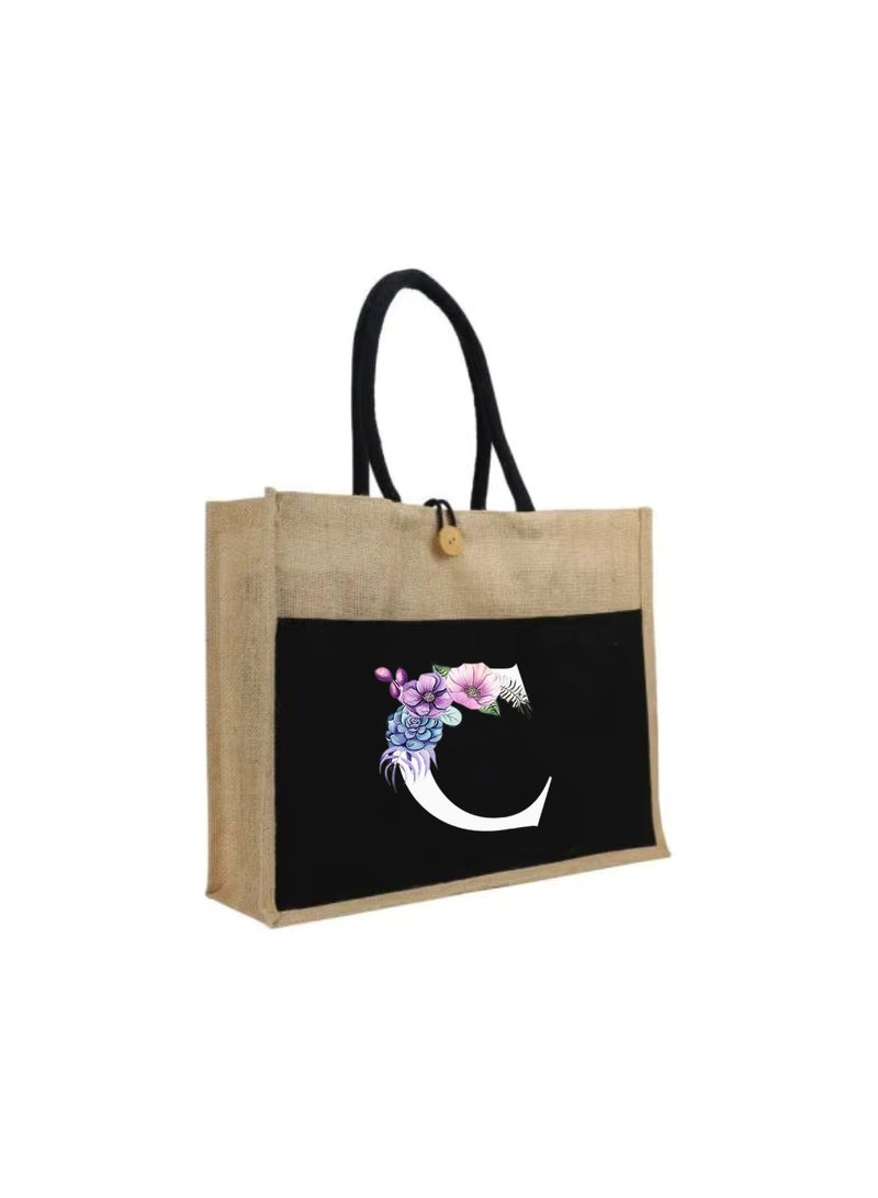 PRINTSHOP4ME Jute Bag Initial Letter Printed Design–Reusable,Durable Tote Bag For Gifting Or Everyday Use|Used For Festive Celebrations&Gifts For Special Person - Image 1