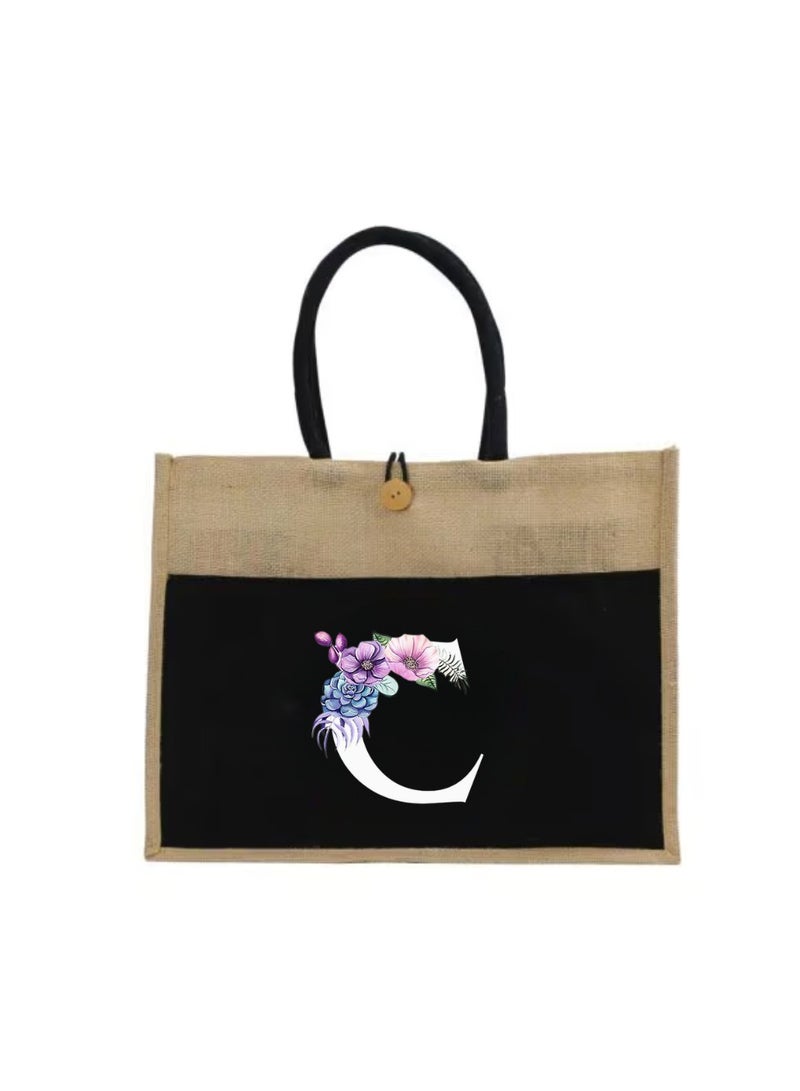 PRINTSHOP4ME Jute Bag Initial Letter Printed Design–Reusable,Durable Tote Bag For Gifting Or Everyday Use|Used For Festive Celebrations&Gifts For Special Person - Image 2