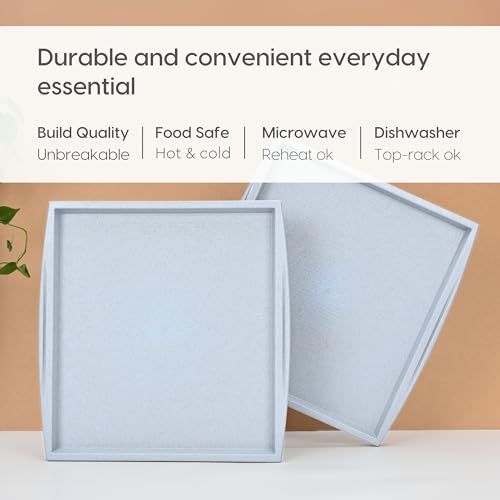 Eha Earth Friendly Square Trays for Serving Set of 2 | 11 Inch | Serving Tray Made with Coffee Husk & Rice Husk | Tray Set for Serving Tea/Coffee/Snacks | Azure - Image 3
