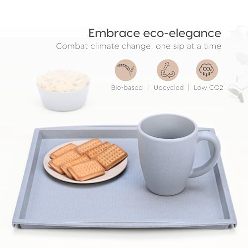 Eha Earth Friendly Square Trays for Serving Set of 2 | 11 Inch | Serving Tray Made with Coffee Husk & Rice Husk | Tray Set for Serving Tea/Coffee/Snacks | Azure - Image 5