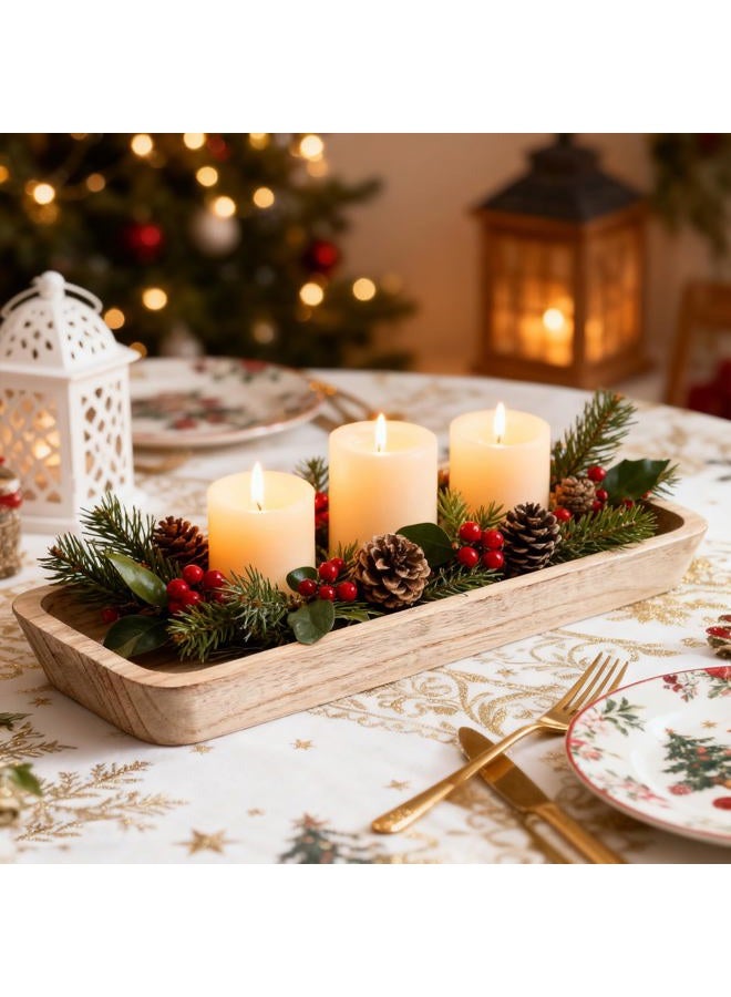 Xosjska Wooden Dough Bowls Decorative, Large Long Wooden Centerpiece Table Decorations, Narrow Wood Tray, for Table Centerpiece Decor, Home Decor - Image 5