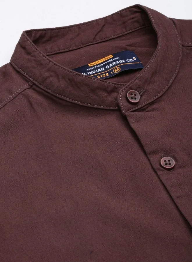 The Indian Garage Co Men Regular Fit Solid Full Sleeves Mandarin Collar Casual Shirt
