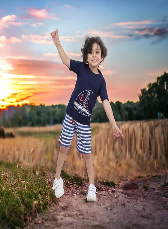 تشويس طقم ولادي قطن فاخر (العمر 3 سنوات) - تشكيلة صيف 2024 - أقمشة ناعمة وألوان زاهية لمظهر أنيق ومريح, الان لدى 🌈 تشويس - Image 2