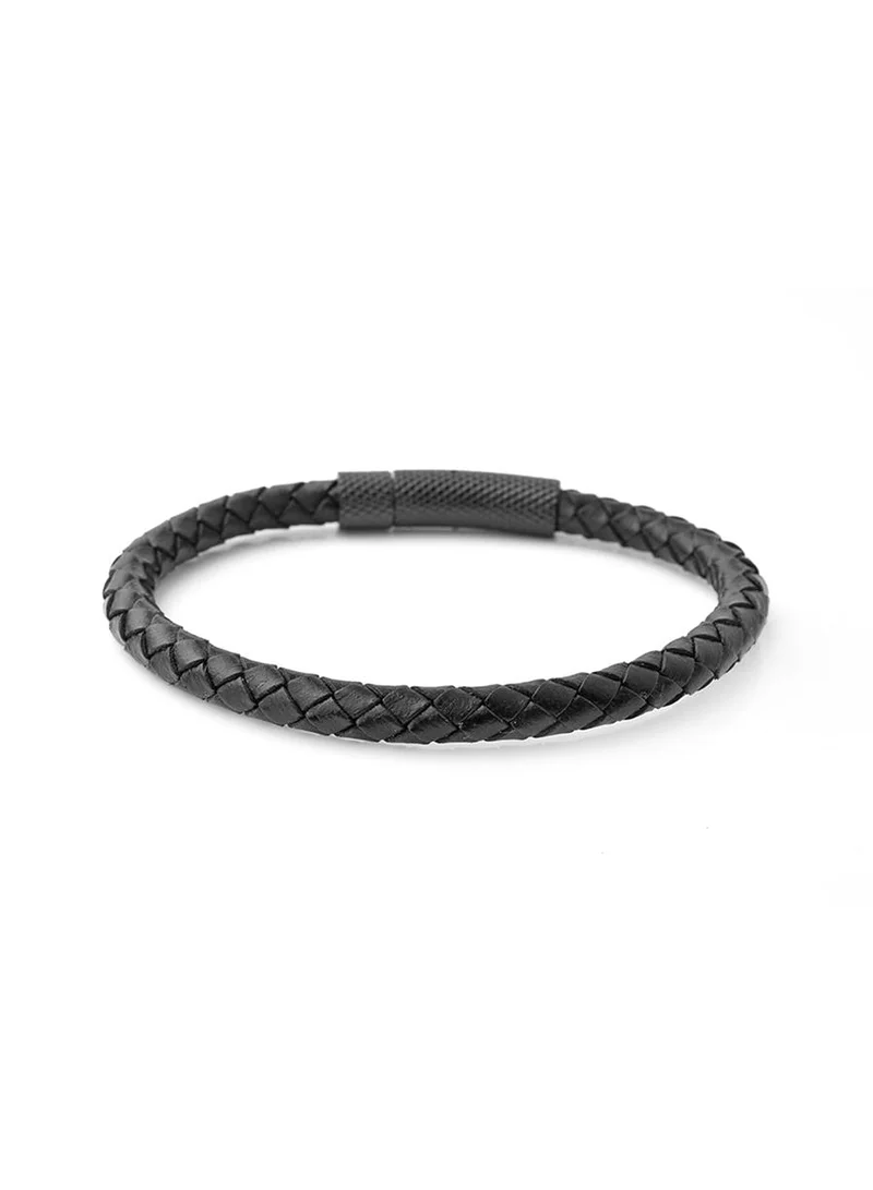ريبلور Fabio Leather Bracelet Textured Clasp Black And Black