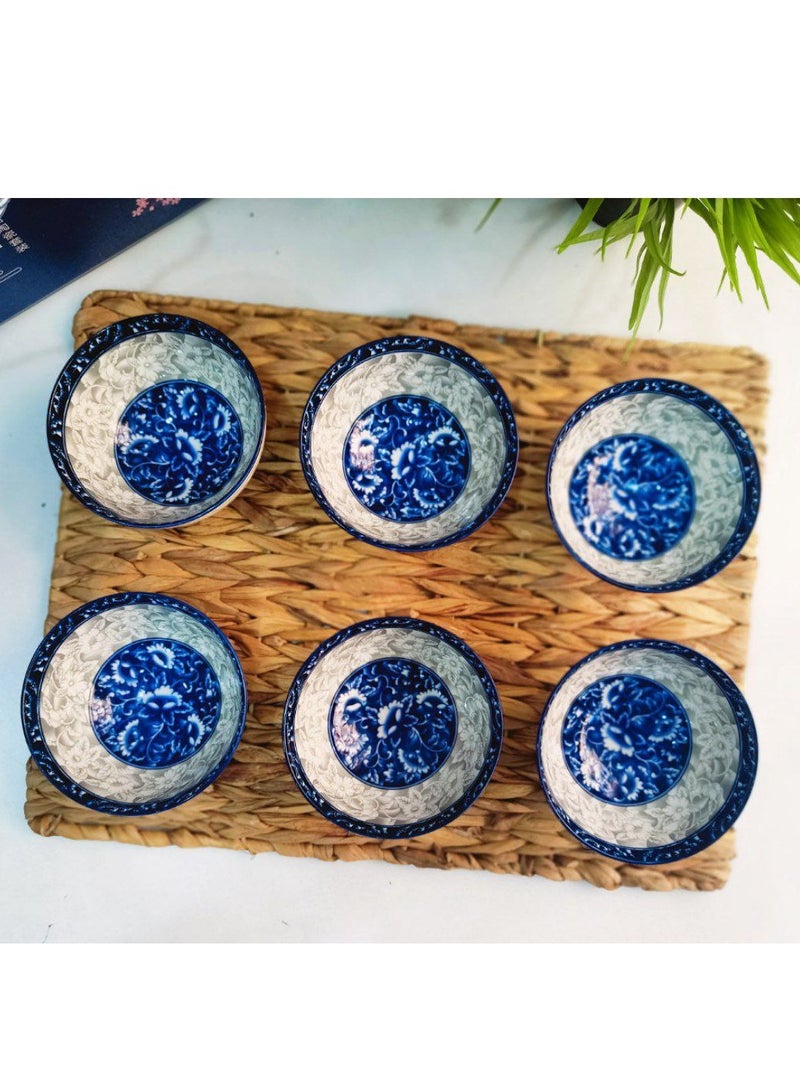 طقم بولات بورسلين 6 قطع, مقاس 10 سم - بولات بورسلين مزخرفة - بولات شوربة - بوله بورسلين 10 سم - Image 1