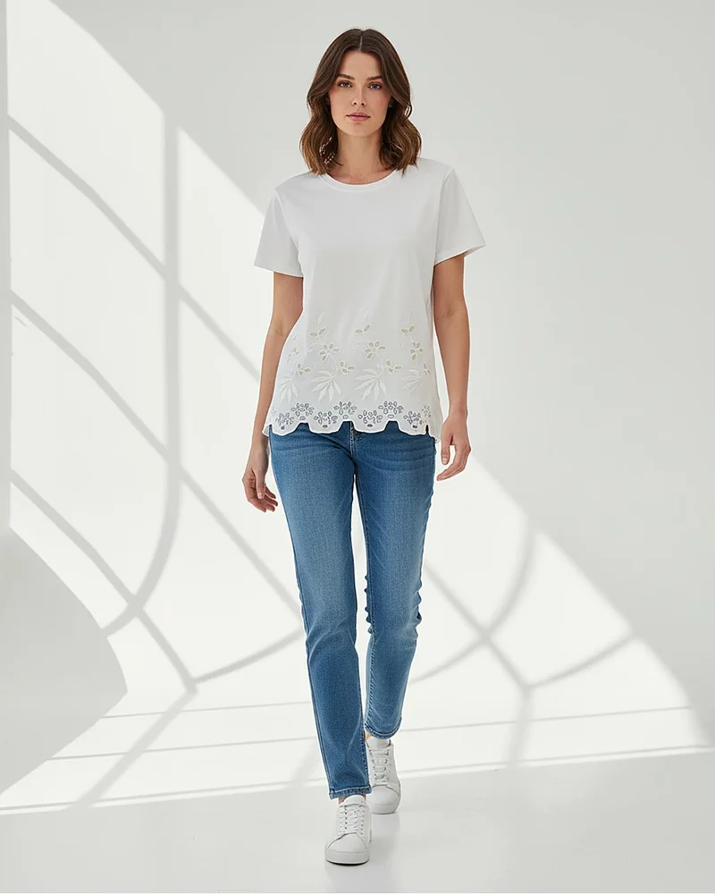 Redtag Women White Embellished T Shirt