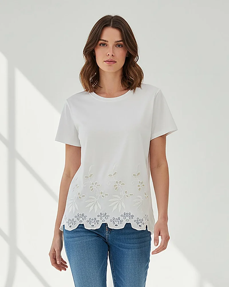Redtag Women White Embellished T Shirt