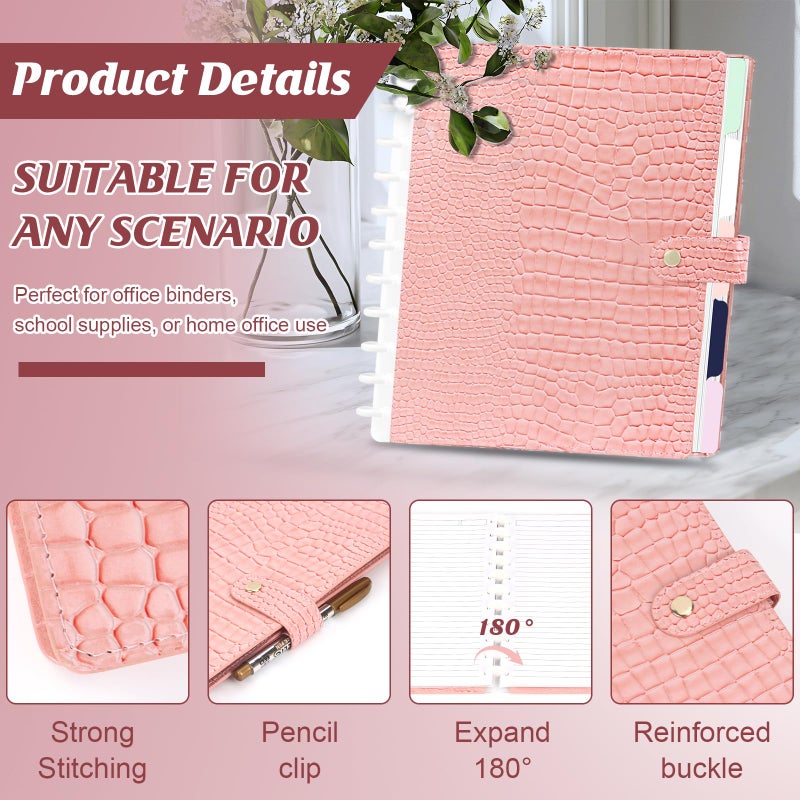 SKLENICE PU Leather Discbound Notebook 8.5" x 11" Disc Bound Planner Supplies With Discs 5 Tab Note Dividers & 60 Pages Wide Ruled Disc Planner for Work Travel Note Taking (Letter Size,Pink) - Image 3