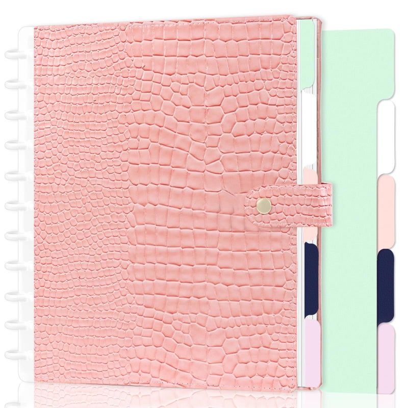 SKLENICE PU Leather Discbound Notebook 8.5" x 11" Disc Bound Planner Supplies With Discs 5 Tab Note Dividers & 60 Pages Wide Ruled Disc Planner for Work Travel Note Taking (Letter Size,Pink) - Image 1