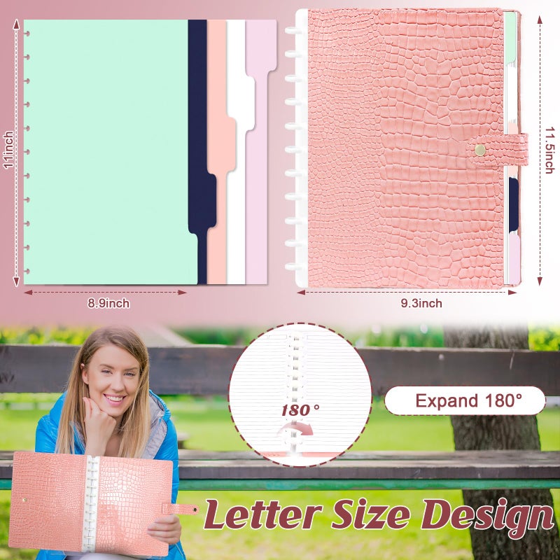 SKLENICE PU Leather Discbound Notebook 8.5" x 11" Disc Bound Planner Supplies With Discs 5 Tab Note Dividers & 60 Pages Wide Ruled Disc Planner for Work Travel Note Taking (Letter Size,Pink) - Image 2