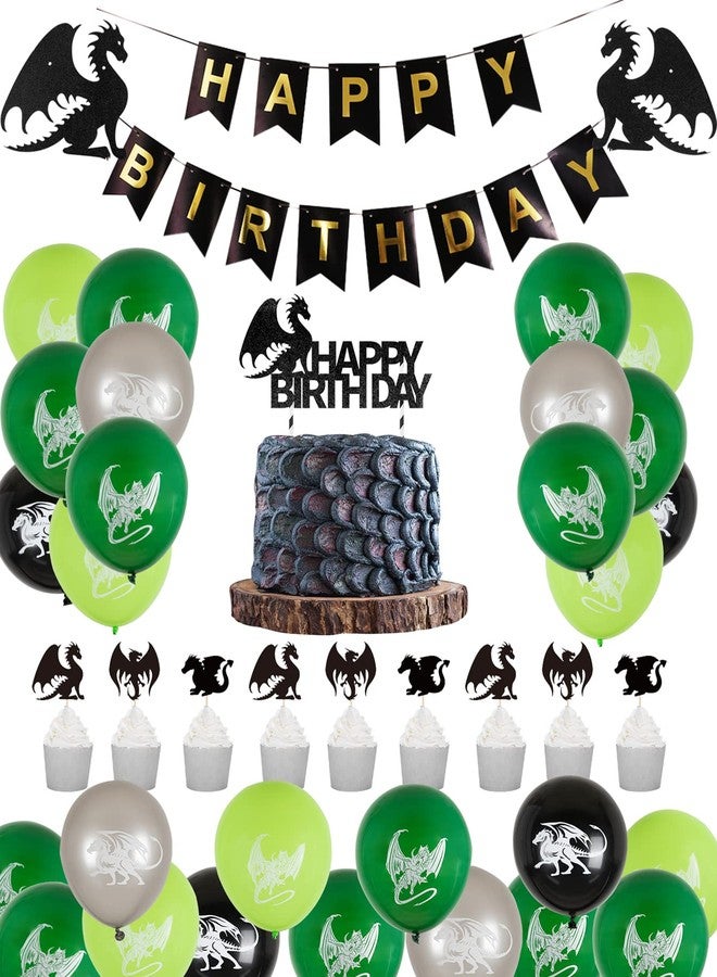 PUGED Dragon Birthday Party Decorations Dungeons and Dragons Theme Fantasy Party Supplies Including Dragon Cake Decoration and Toppers, Dragon Balloon Garland and Birthday Banner - Image 1