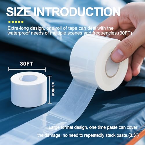 TIANLDD Waterproof Repair Tape for Fabric,RV Awning,Boat Covers,Tents,Tarp,Heavy Duty Outdoor Repair Patch - 3.3IN x 30FT（Transparent） - Image 2