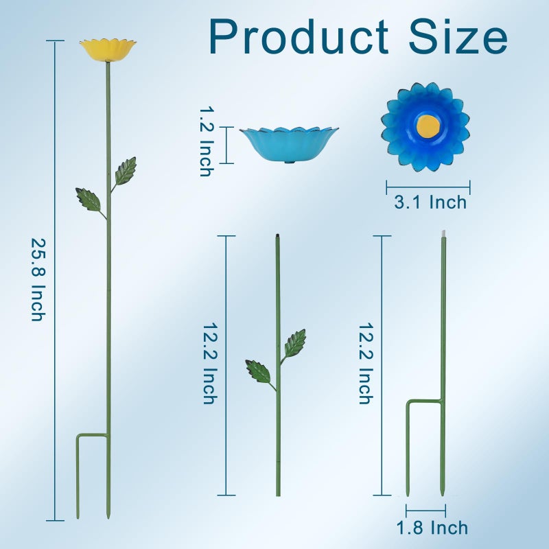 hogardeck Garden Decor for Outside, 4 Pcs 25.8" Metal Bee Watering Station, Flower Design with Stakes, Butterfly Feeder Bird Bath for Outside Yard Patio Lawn (Blue, Yellow, Pink, White) - Image 2