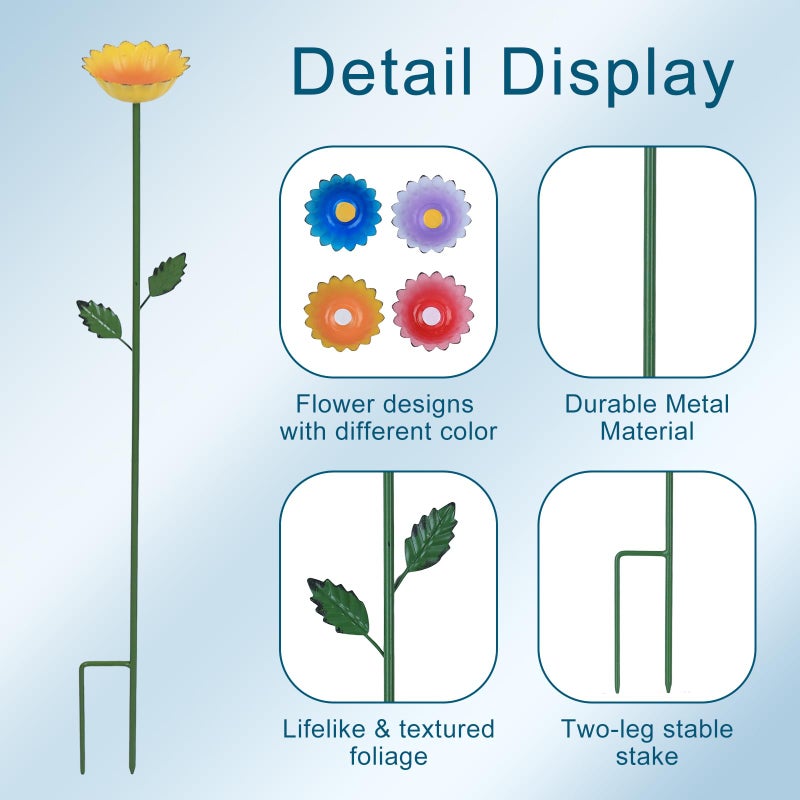 hogardeck Garden Decor for Outside, 4 Pcs 25.8" Metal Bee Watering Station, Flower Design with Stakes, Butterfly Feeder Bird Bath for Outside Yard Patio Lawn (Blue, Yellow, Pink, White) - Image 3