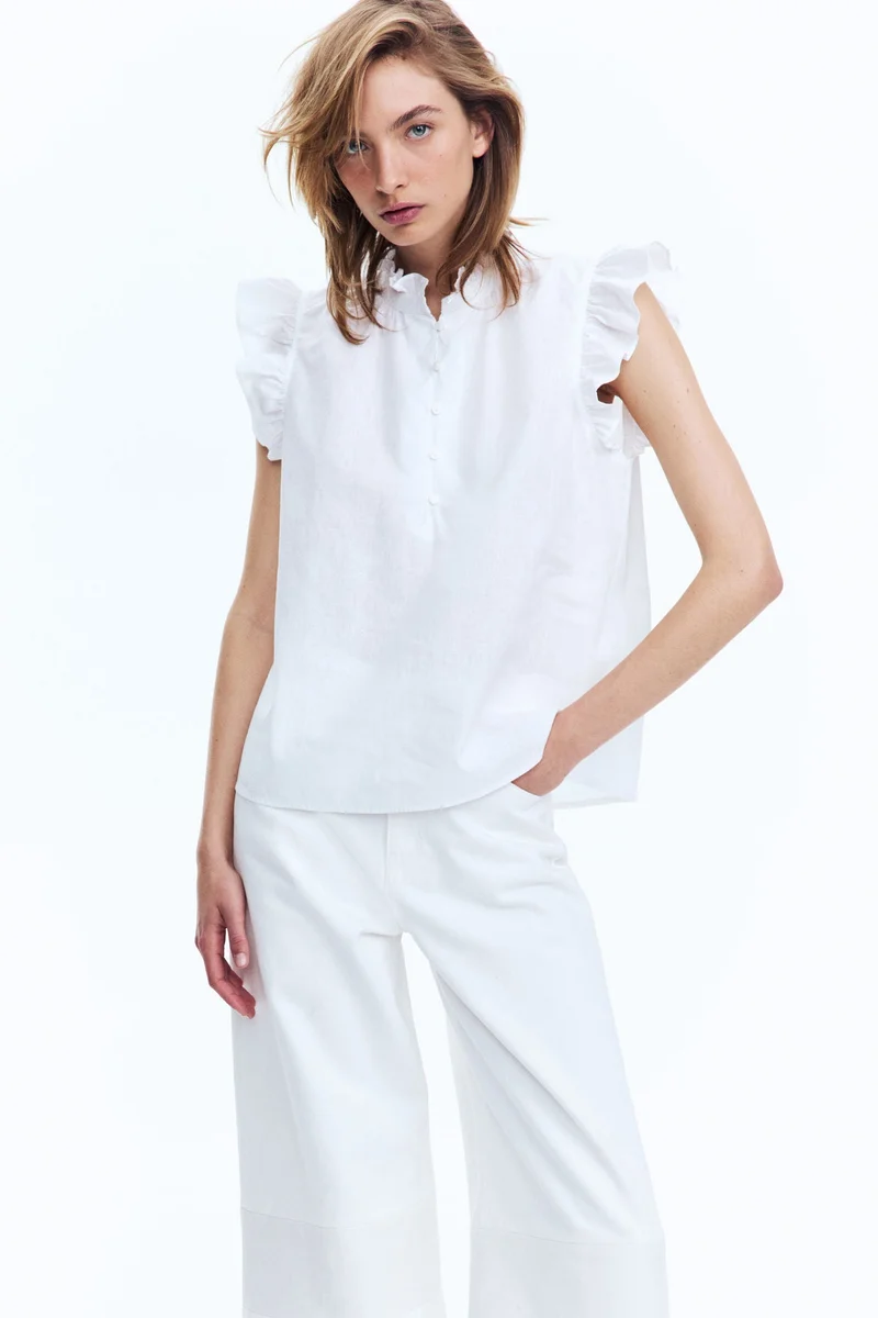 اتش اند ام بلوزة من مزيج الكتان