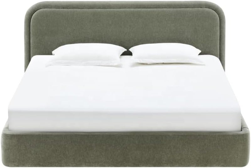 Modern Upholstered Bed Frame with Padded Curved Headboard - Olive Green, Twin Size with Medical Pillow Top Mattress - Image 5