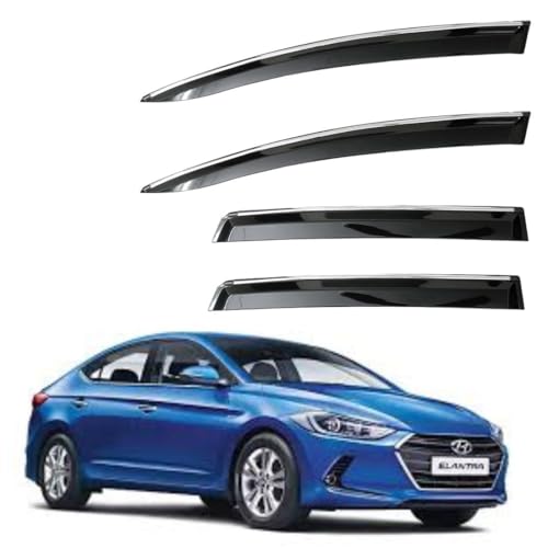CAR SAAZ Unbreakable Chrome Smoke Door Visor for Elantra (2015-2018)| Premium Sun, Rain Wind Deflector Chrome Strip Side Door Rain Visor – Set of 4 Pcs - Image 1