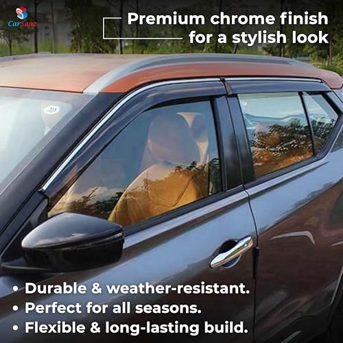 CAR SAAZ Unbreakable Chrome Smoke Door Visor for Elantra (2015-2018)| Premium Sun, Rain Wind Deflector Chrome Strip Side Door Rain Visor – Set of 4 Pcs - Image 3