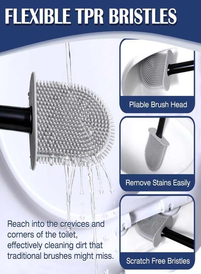 Pesilo Toilet Brush and Holder Set, Wall Mounted Toilet Bowl Brush Head with Silicone Bristles, 2 Pack Black Compact Size for Storage and Organization Scrub Brush for RV Bathroom Accessories - Image 3
