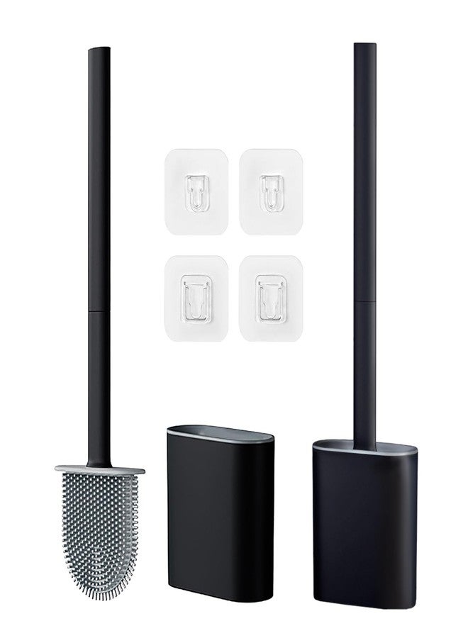Pesilo Toilet Brush and Holder Set, Wall Mounted Toilet Bowl Brush Head with Silicone Bristles, 2 Pack Black Compact Size for Storage and Organization Scrub Brush for RV Bathroom Accessories - Image 1