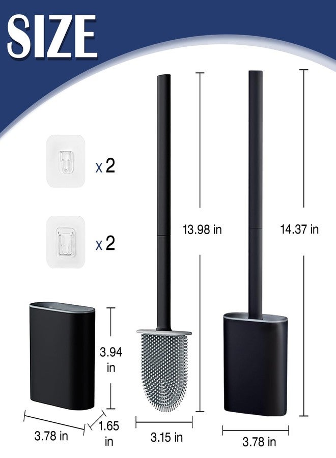 Pesilo Toilet Brush and Holder Set, Wall Mounted Toilet Bowl Brush Head with Silicone Bristles, 2 Pack Black Compact Size for Storage and Organization Scrub Brush for RV Bathroom Accessories - Image 2